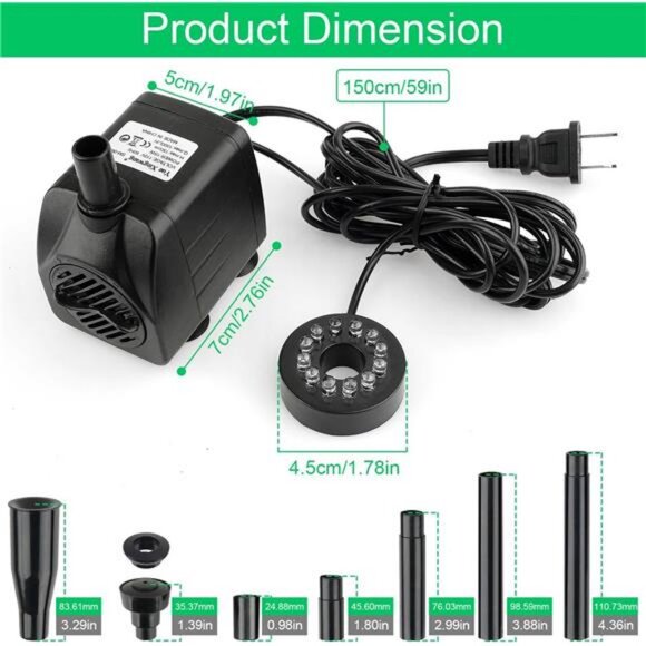 Submersible Fountain Pump 15W Water Pump Aquarium Pump with LED Lights - Picture 4 of 8